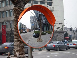 Зеркало обзорное сферическое уличное D800мм с козырьком